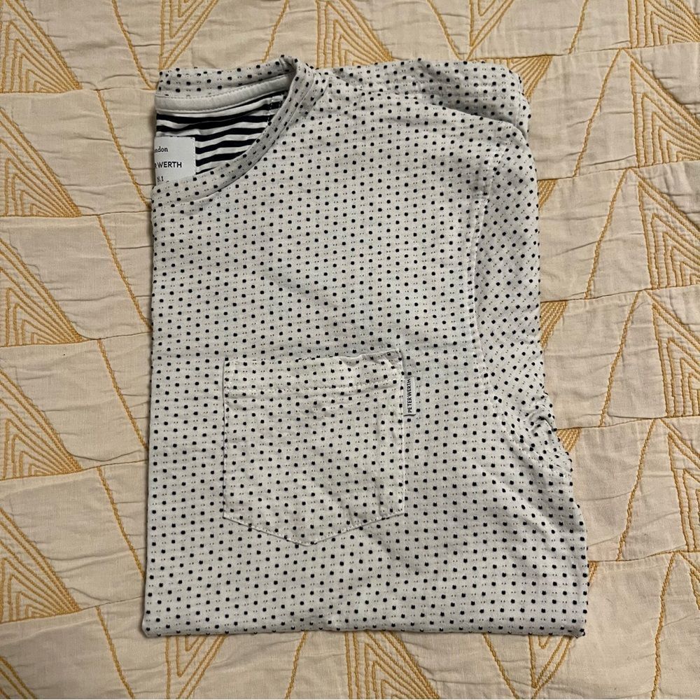 ⭐️MUST GO free ship! Peter Werth Men’s Bridger Tee - Textured White + Navy Small - Picture 3 of 13
